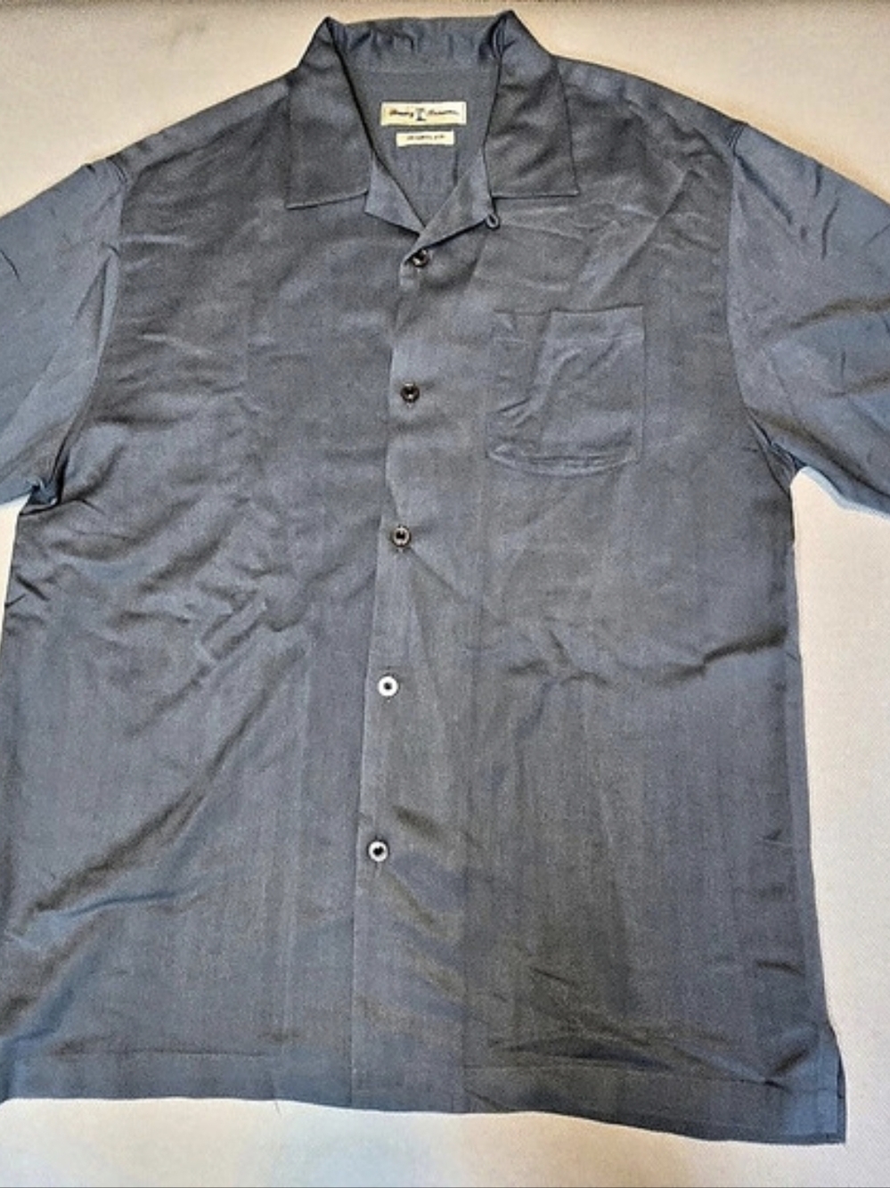 Tommy Bahama Men's Large Grey Silk Short Sleeve Button Down Shirt Original Fit